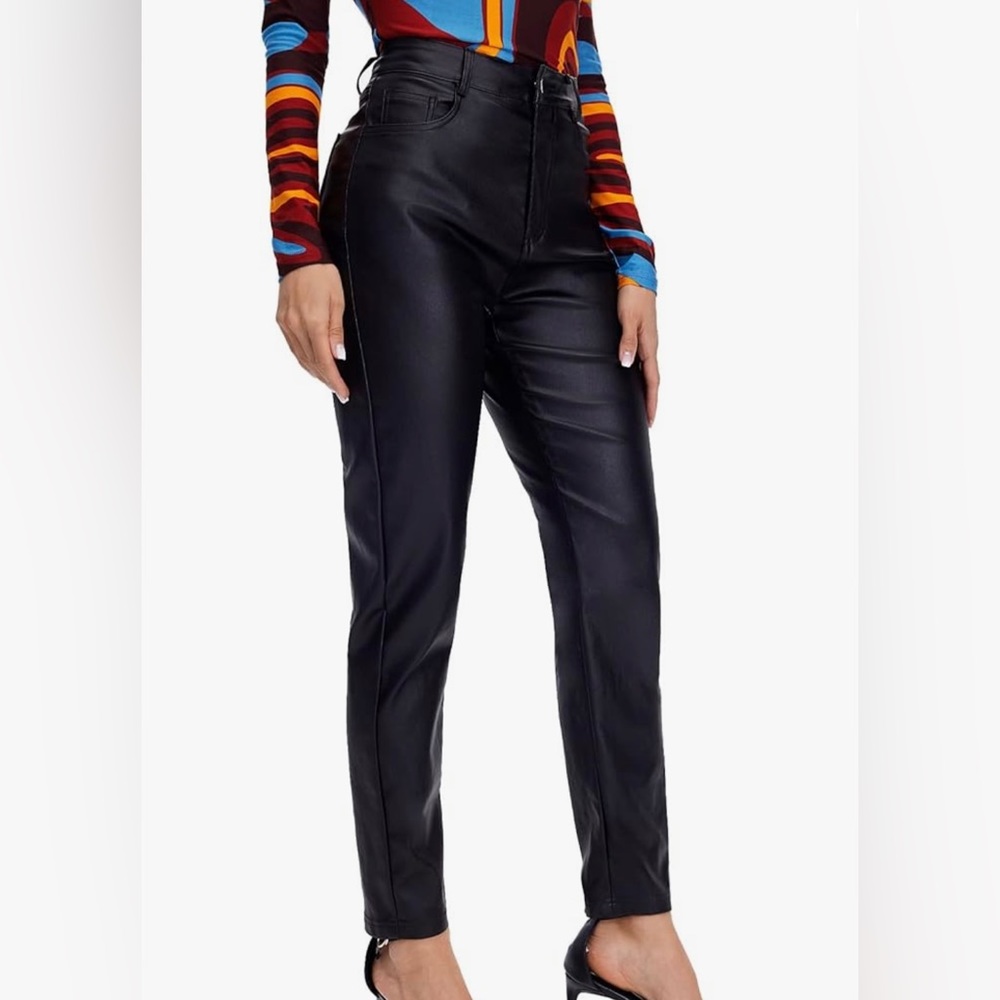 faux leather straight legged pants